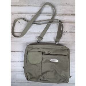 Baggallini Tan Green Nylon Crossbody Bag Lightweight Travel Organizer Purse